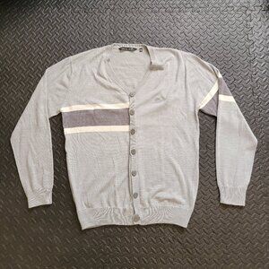 Travis Mathew Men's Merino Wool Blend Cardigan Sweater, Gray, V-neck, XXL, Used